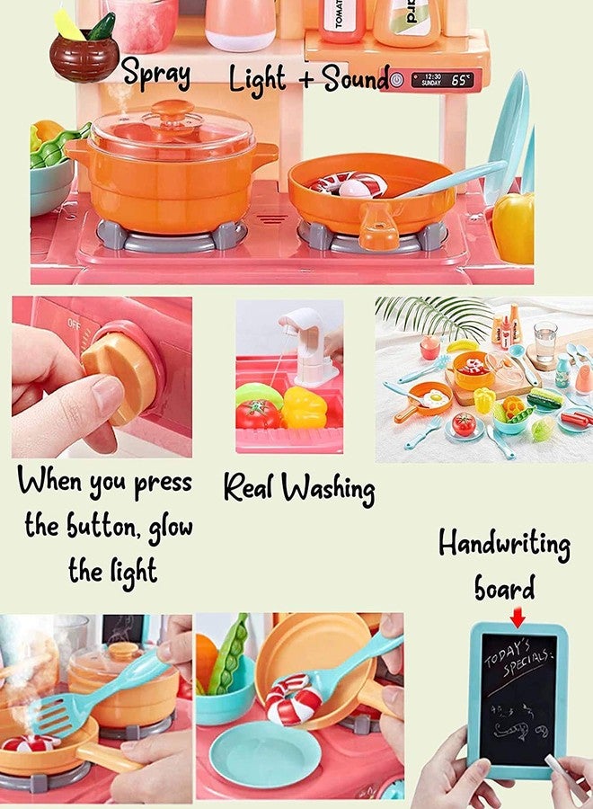 MANVI Kitchen Set For Kids Girl, Kitchen With Suitcase, Play Kitchen Set Pink Kids Kitchen Play Set Great Educational Toy Gifts For Girls (36 Pcs Kitchen Set) - Image 2